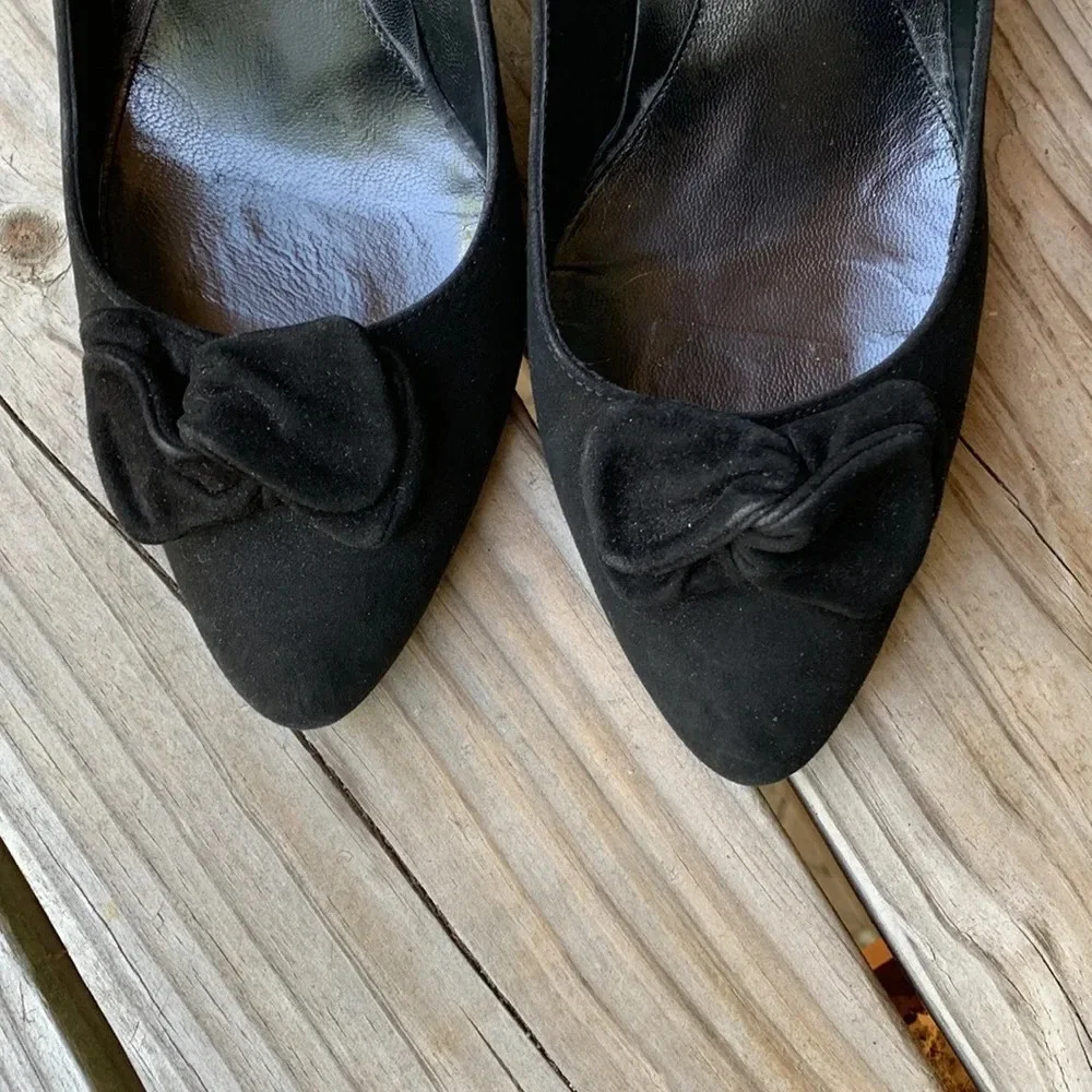 Sergio Rossi size 41 black suede bow wedge heels made in Italy